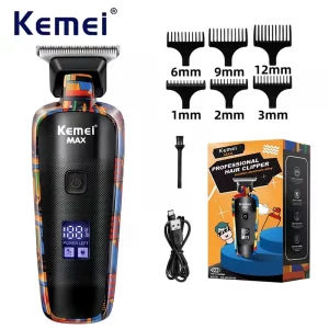 Kemei-5090 tondeuses à cheveux avec affichage numérique, poussoir de barbier professionnel pour hommes, tondeuse à cheveux électrique à motif Graffiti aléatoire